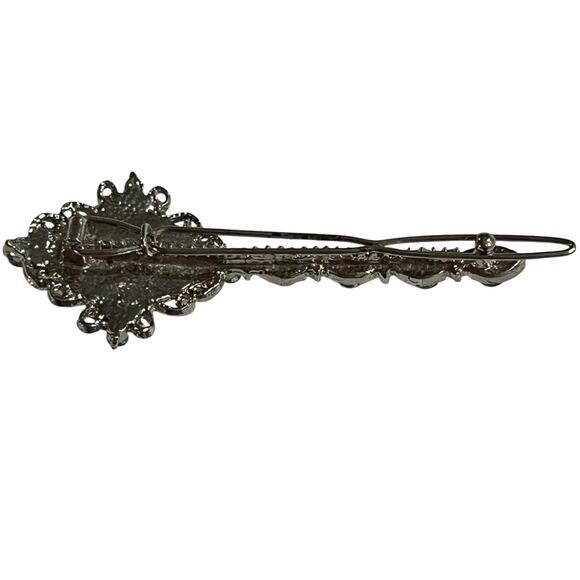 Vintage Y2K Turquoise Blue Rhinestone Hair Barrette Clip Silver Tone 3” - Picture 2 of 5